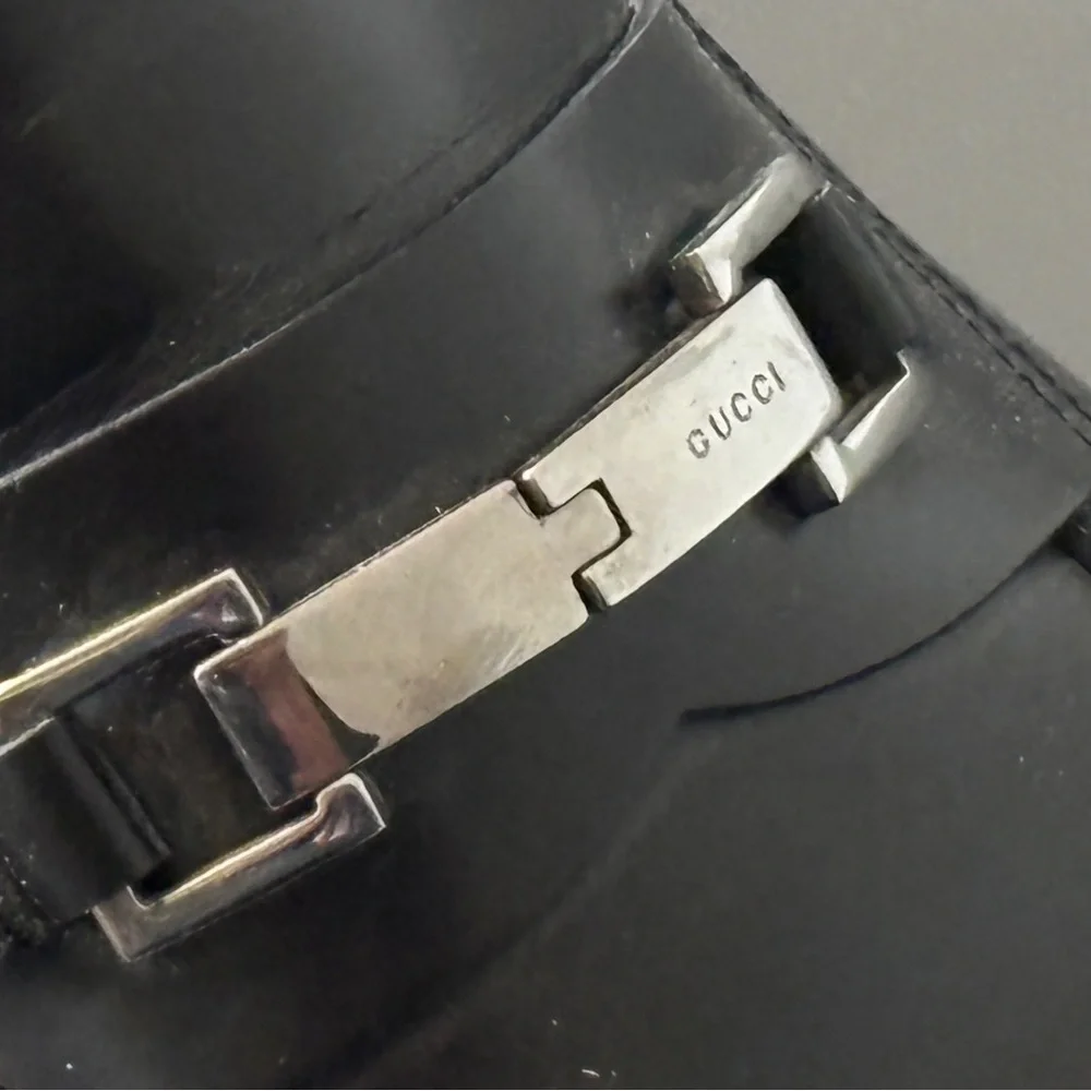 Gucci Black Leather Slip-On Loafers with Silver Horsebit